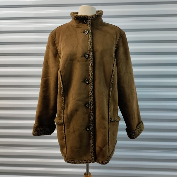 🎉HP🎉🆕L.L. Bean | Sherpa Button Up Women's Coat Longline Size XL Petite - Picture 2 of 16